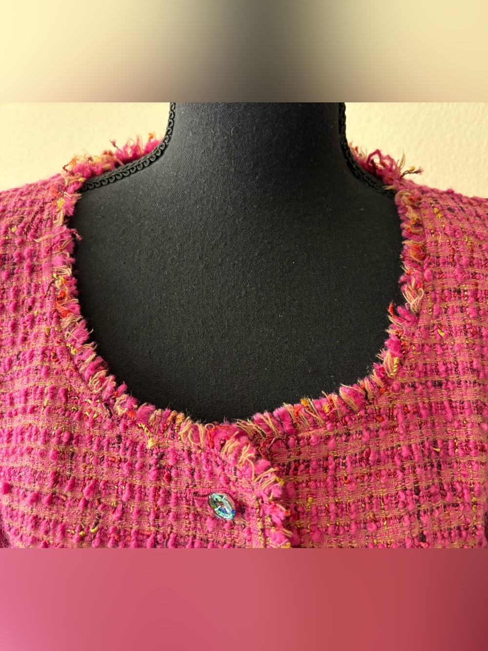Vintage Rickie Freeman Teri Jon Pink Boucle Tweed Skirt Suit Emboidered Trim 2/4 - Picture 4 of 15